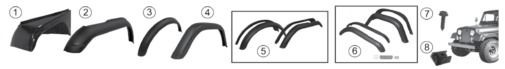 Fenders and fender flares. Numbered callouts match the table below.