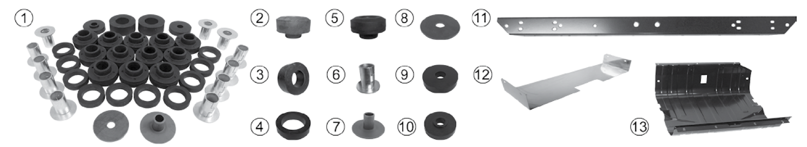 Body mounts and frame parts. Numbered callouts match the table below.