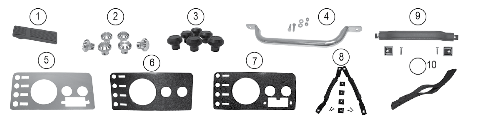 Interior accessories, items 1 through 10. Numbered callouts match the table below.
