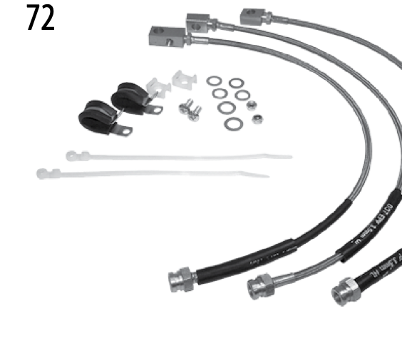 Stainless steel brake hose kit for the CJ-5 and CJ-6. Numbered callouts match the table below.
