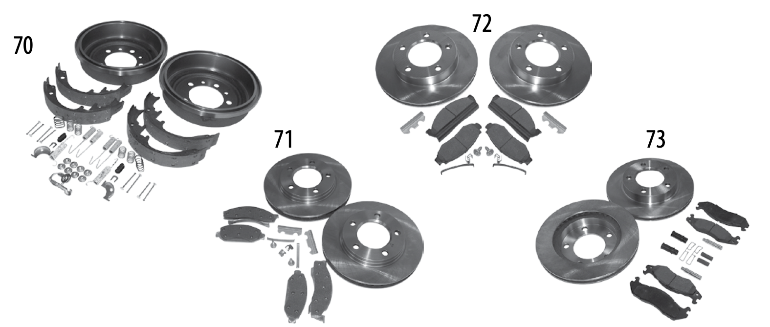 Drum and disc brake service kits for the CJ-7 and CJ-8. Numbered callouts match the table below.