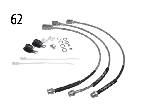 Stainless steel brake hose kit for the CJ-7 and CJ-8. Numbered callouts match the table below.