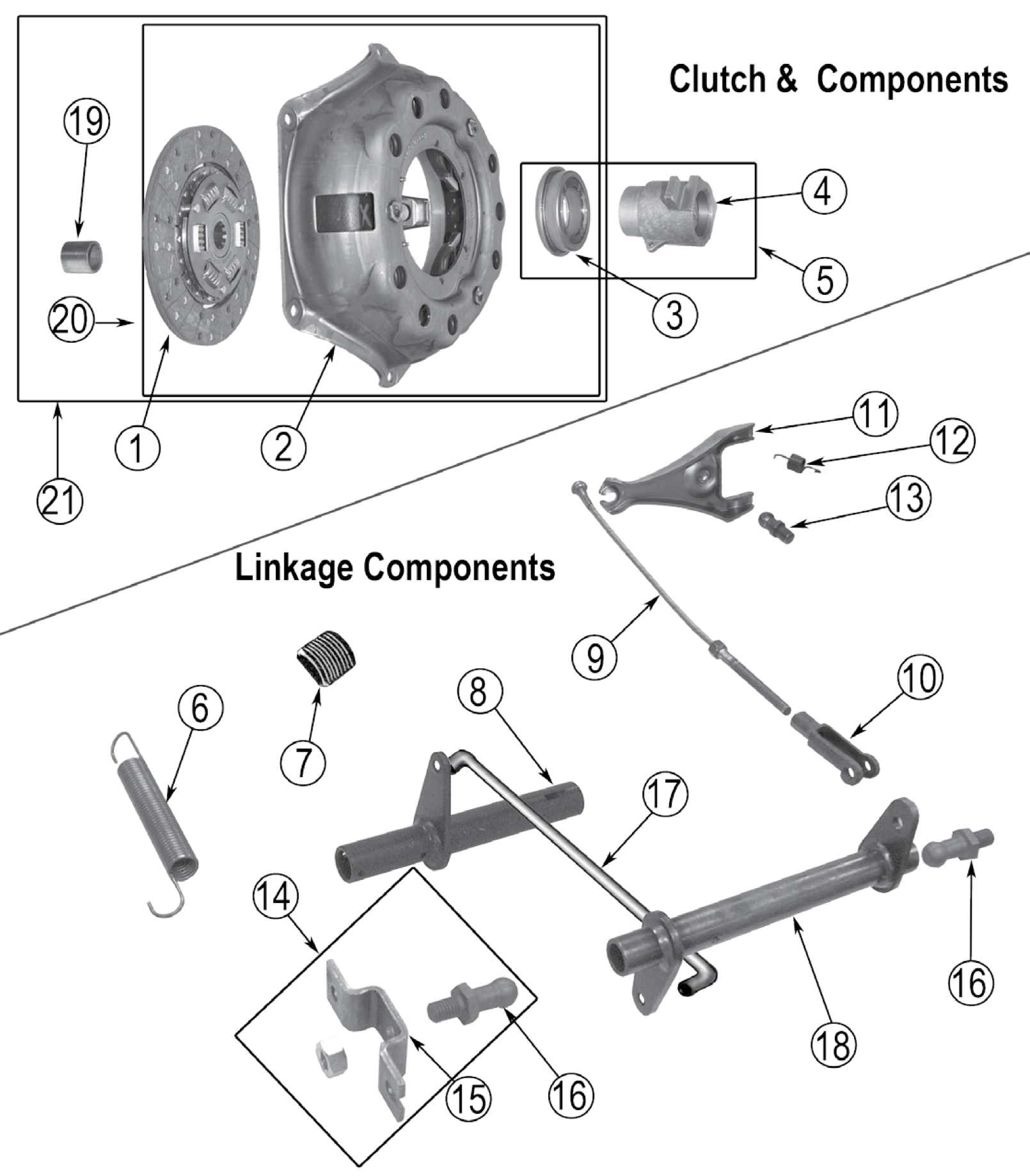 Exploded diagram of the L and F-Head 2.2L clutch. Numbered callouts match the table below.
