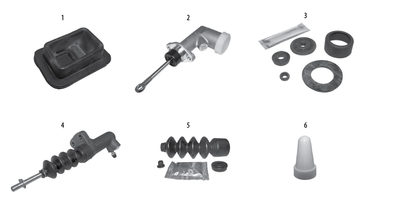 Right-hand-drive clutch parts for 4.2L and 5.9L engines. Numbered callouts match the table below.