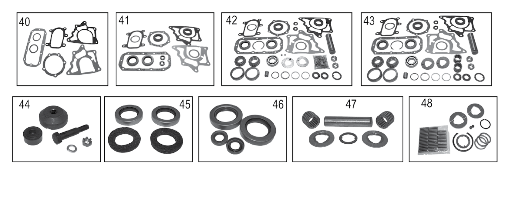Dana 18 transfer case gasket and small parts kits. Numbered callouts match the table below.
