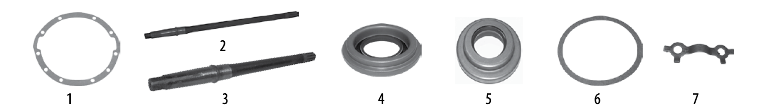 Numbered parts for the Dana 41 rear axle. Callouts match the table below.