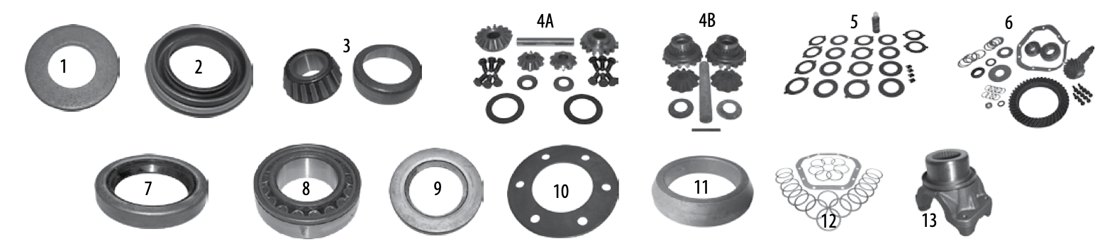 Numbered parts for the Dana 60 rear axle. Callouts match the table below.
