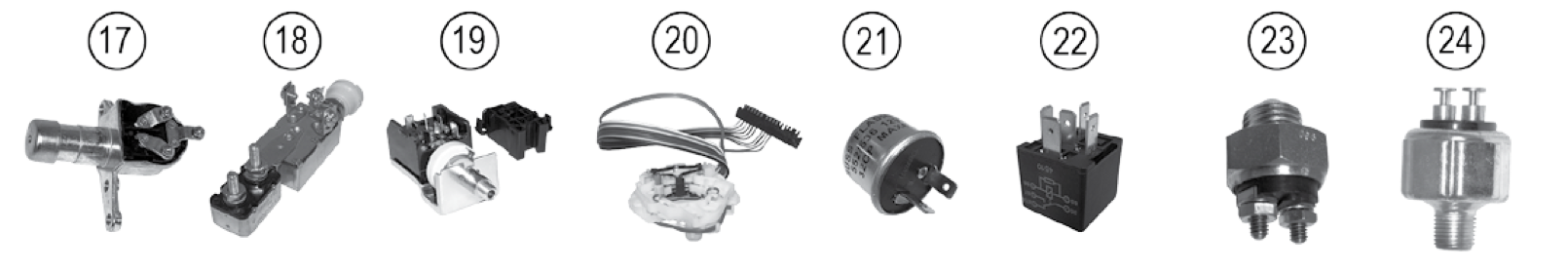 Tail lights and lighting switches. Numbered callouts match the table below.