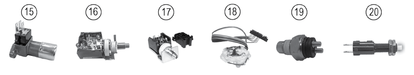 Headlight switches and stop light switches. Numbered callouts match the table below.