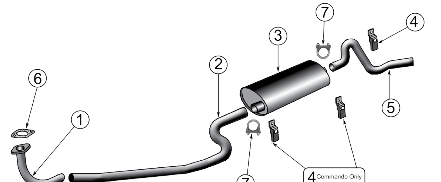 Exhaust system for the 4-134 F-Head and L-Head. Numbered callouts match the table below.