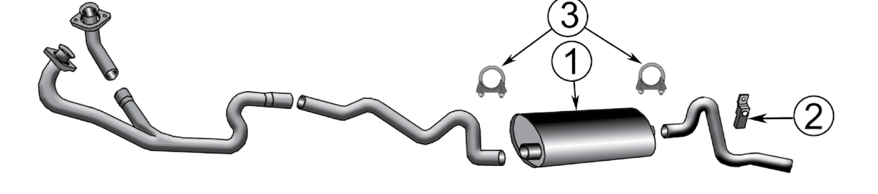 Exhaust system for the V6-225. Numbered callouts match the table below.