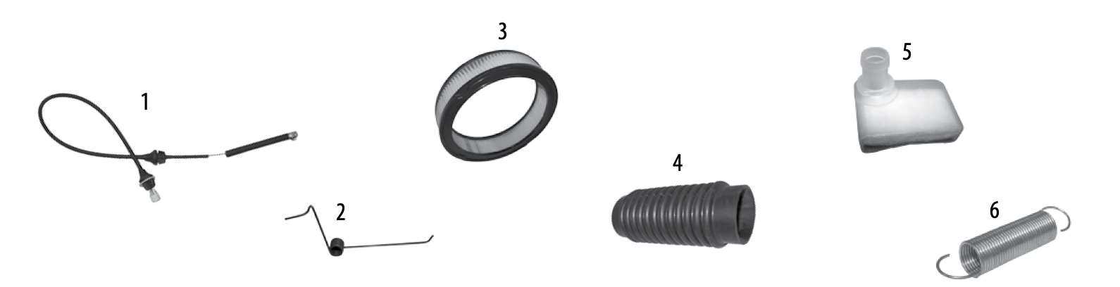 Accelerator cables, air filters, ducts, and springs. Numbered callouts match the table below.