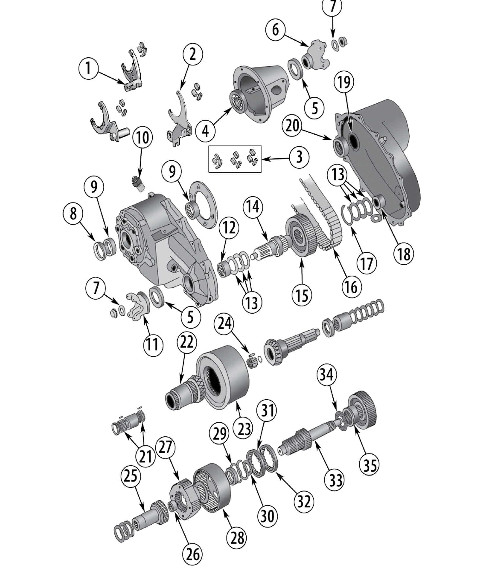 NP228 and NP229 transfer cases. Numbered callouts match the table below.