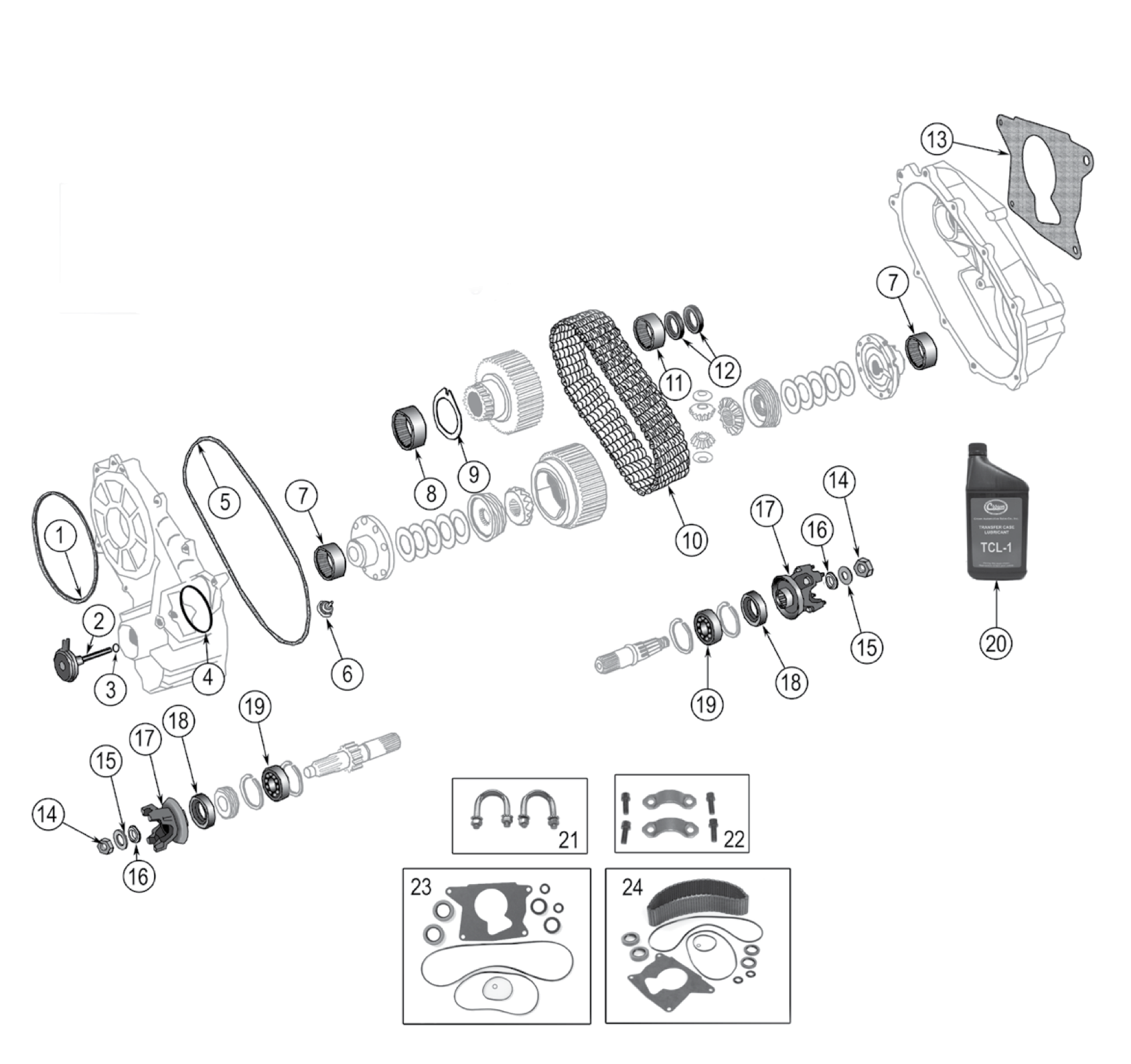 Quadra-Trac transfer case. Numbered callouts match the table below.
