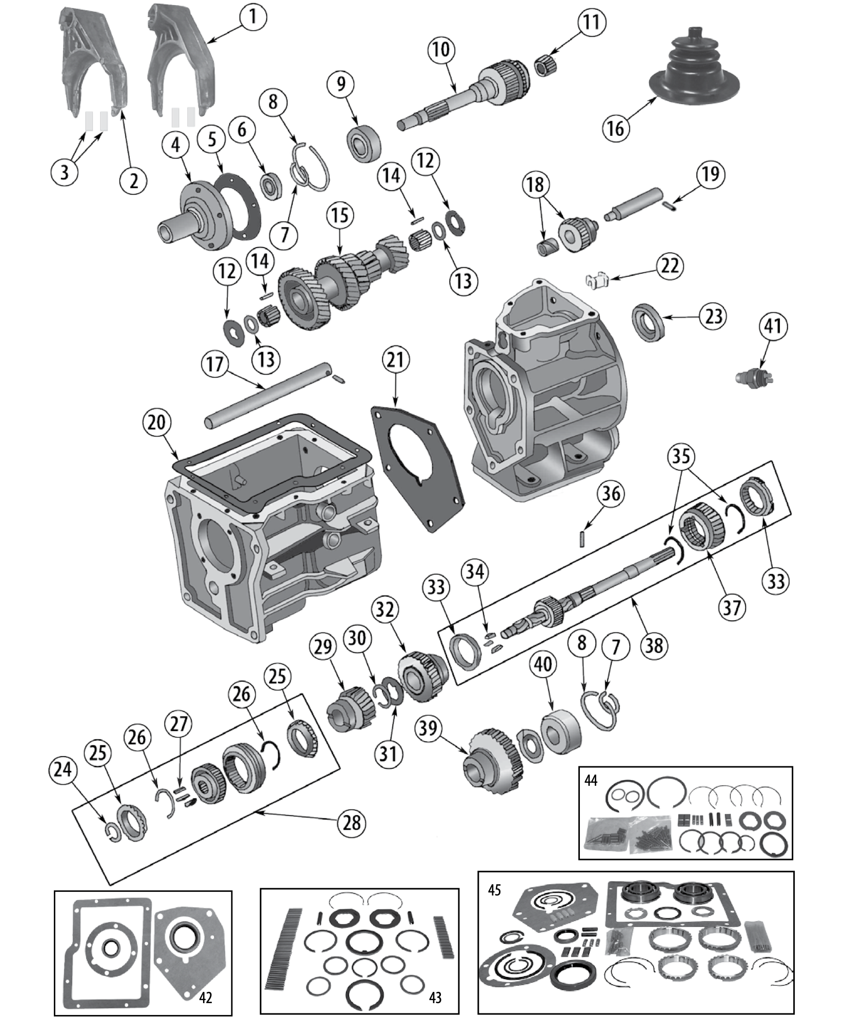 Borg-Warner SR4 4-speed transmission. Numbered callouts match the table below.