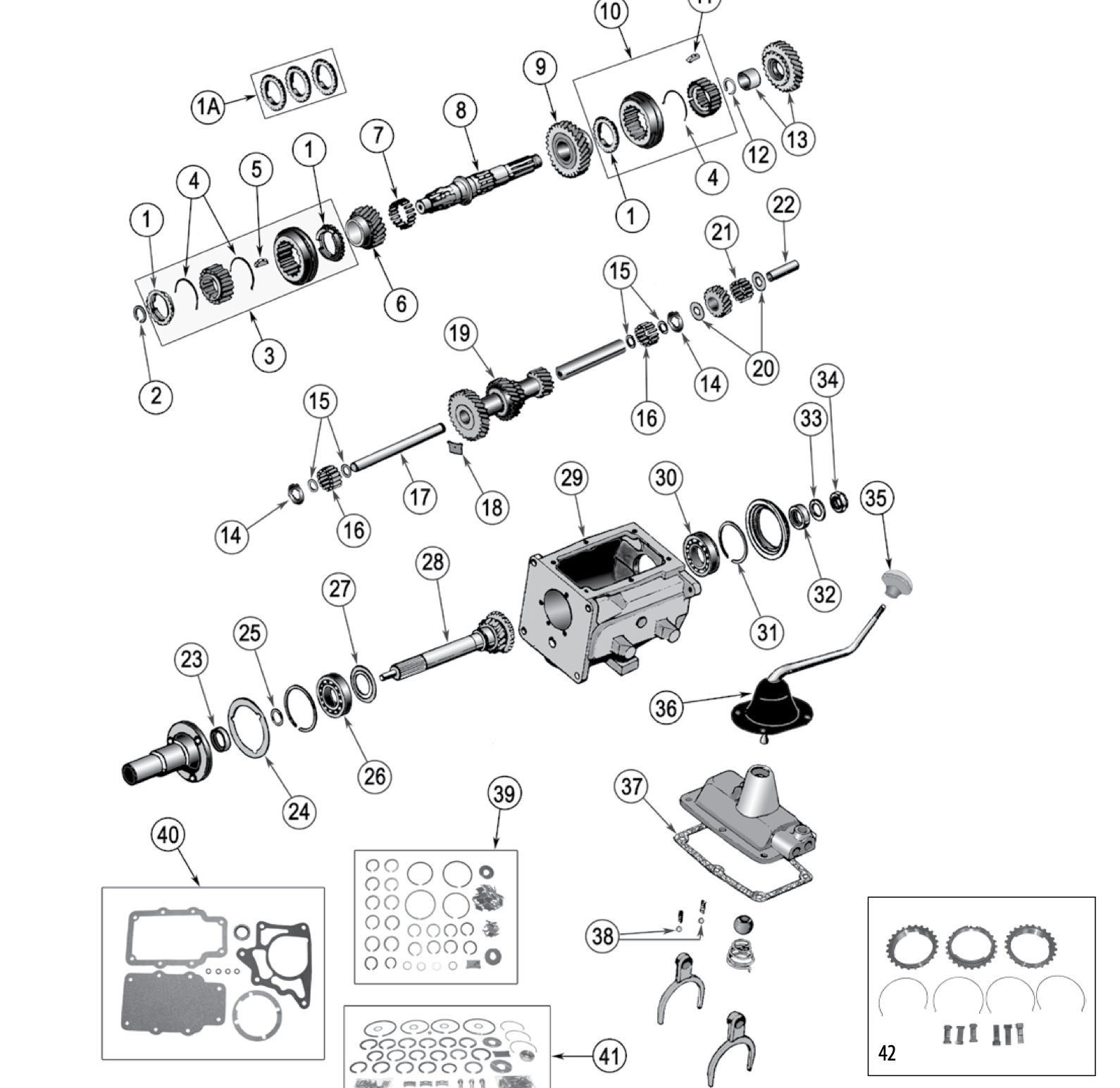 Borg-Warner T15 3-speed transmission. Numbered callouts match the table below.