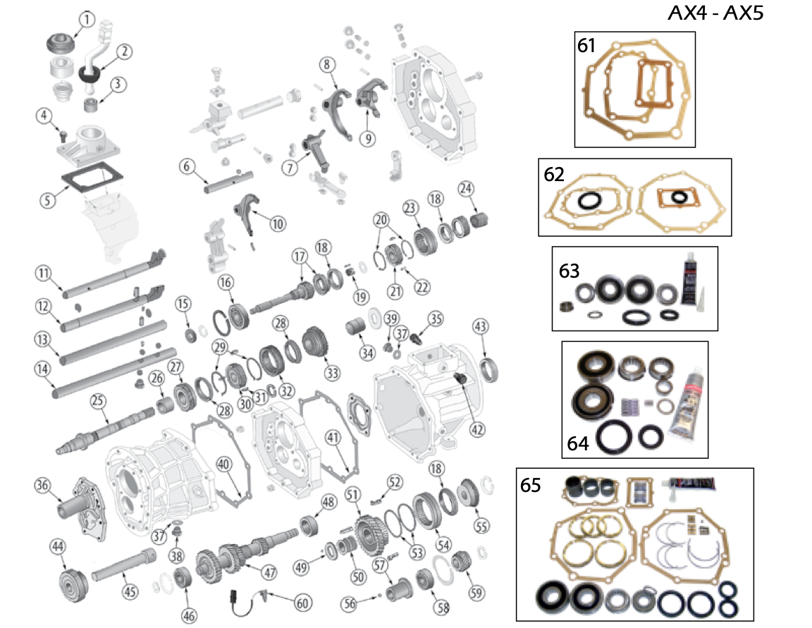 YJ ax4 - ax5 parts. Numbered callouts match the table below.