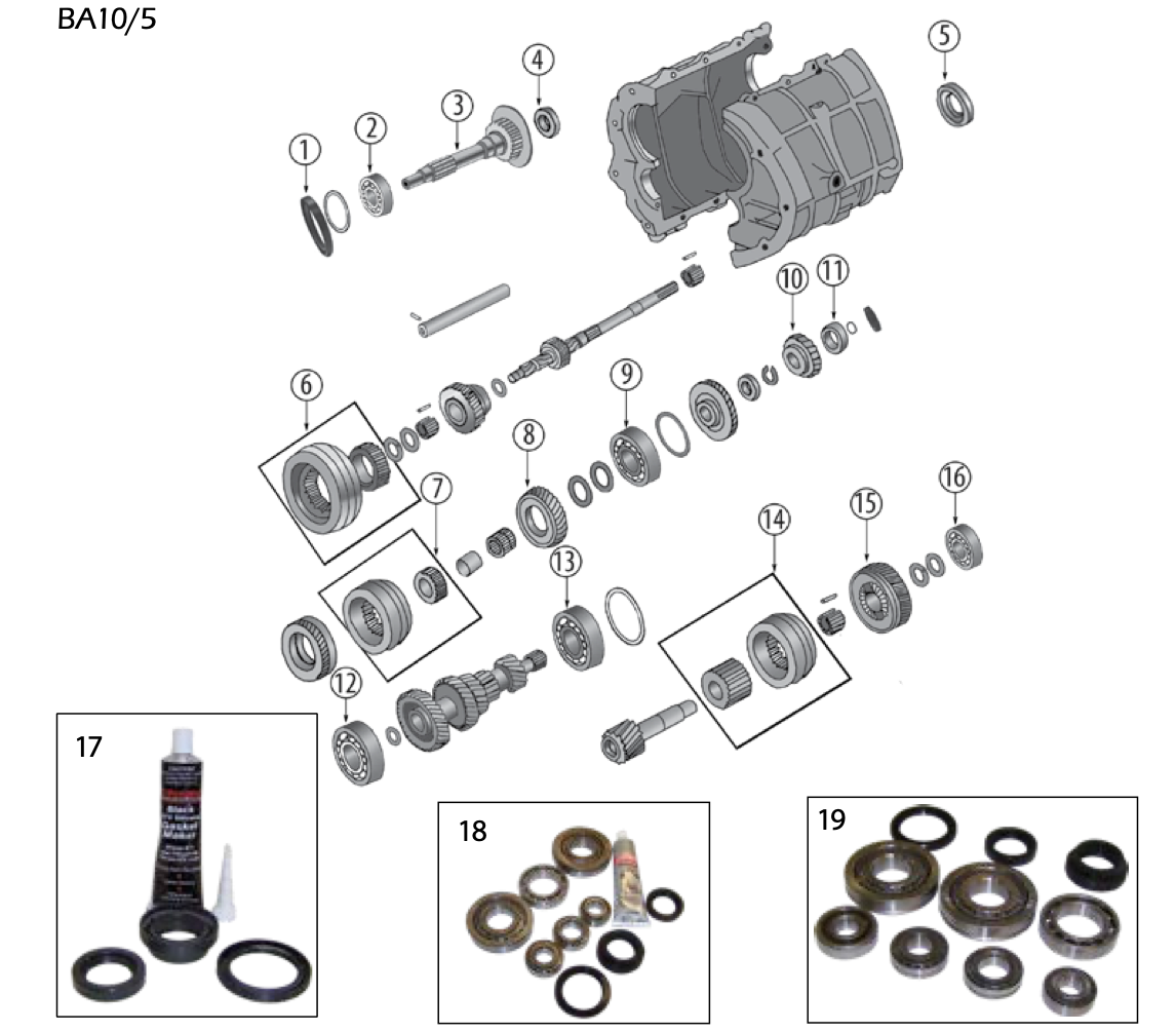 YJ ba10/5 parts. Numbered callouts match the table below.