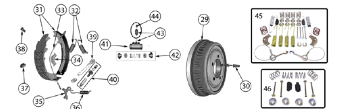 YJ rear brakes parts. Numbered callouts match the table below.