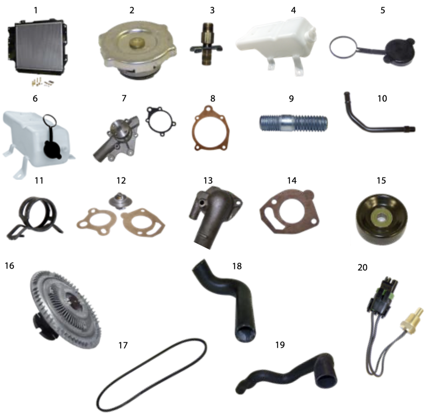 YJ cooling parts. Numbered callouts match the table below.