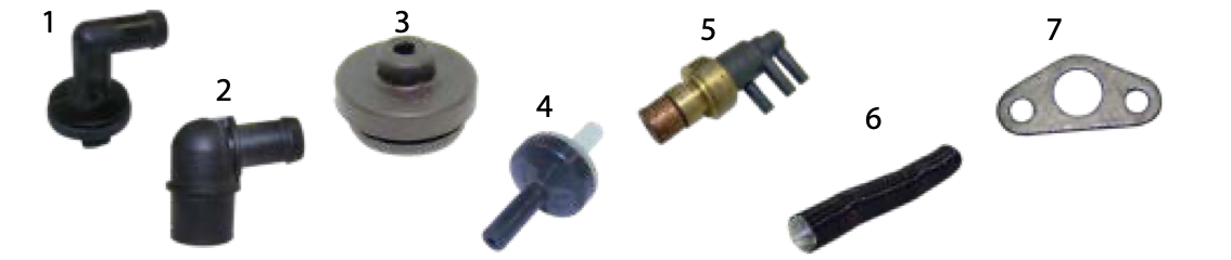 YJ emissions parts. Numbered callouts match the table below.
