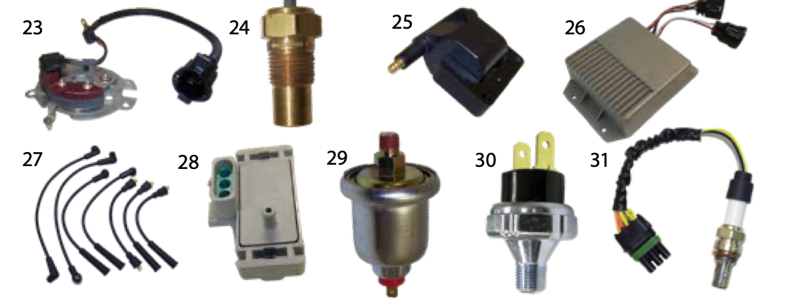YJ engine components parts. Numbered callouts match the table below.