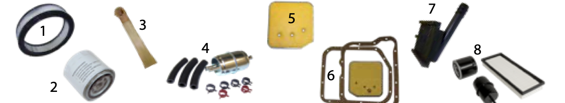 YJ air • oil • fuel • transmission • transfer case parts. Numbered callouts match the table below.