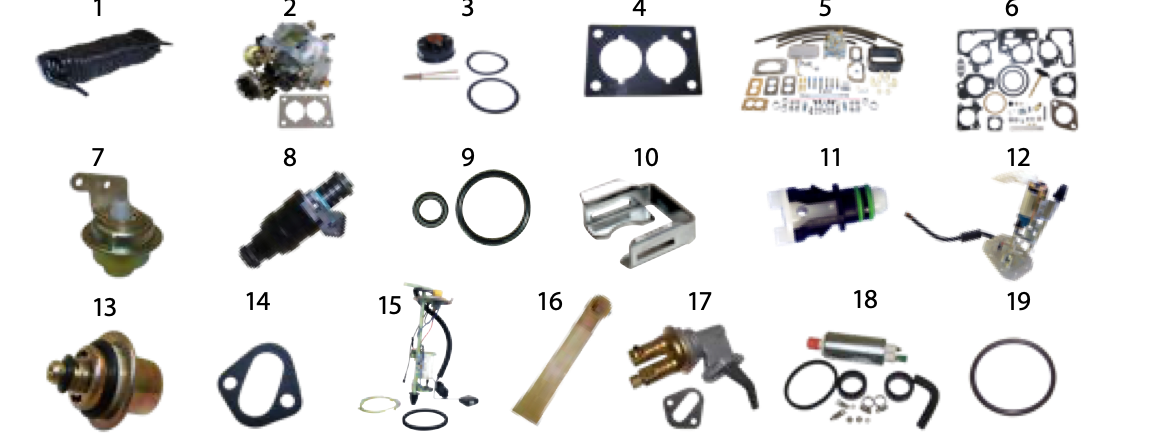 YJ fuel delivery parts. Numbered callouts match the table below.