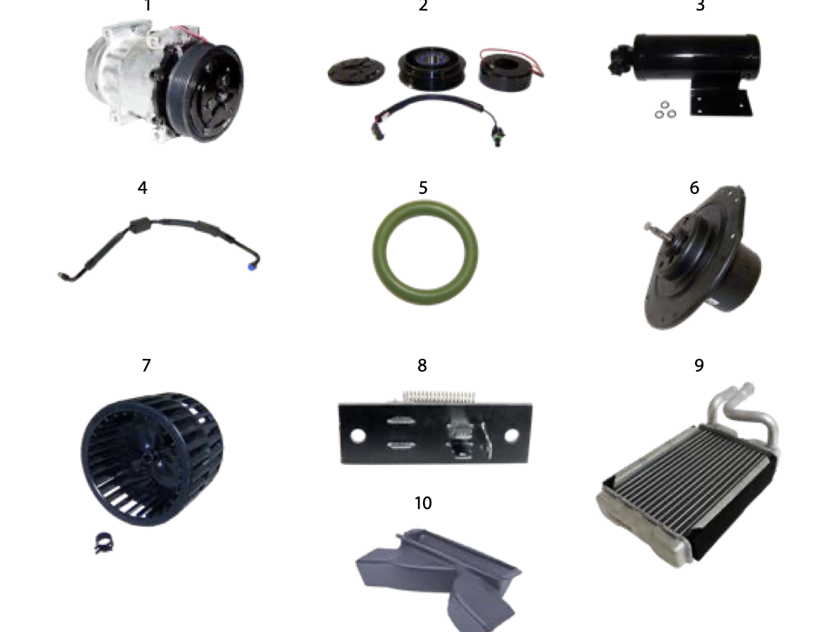 YJ hvac parts. Numbered callouts match the table below.