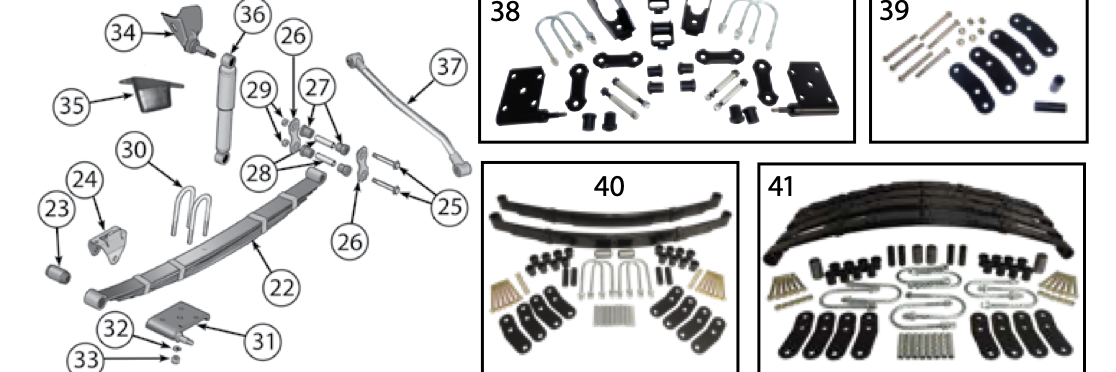 YJ rear suspension parts. Numbered callouts match the table below.