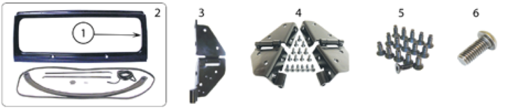 YJ windshield parts. Numbered callouts match the table below.